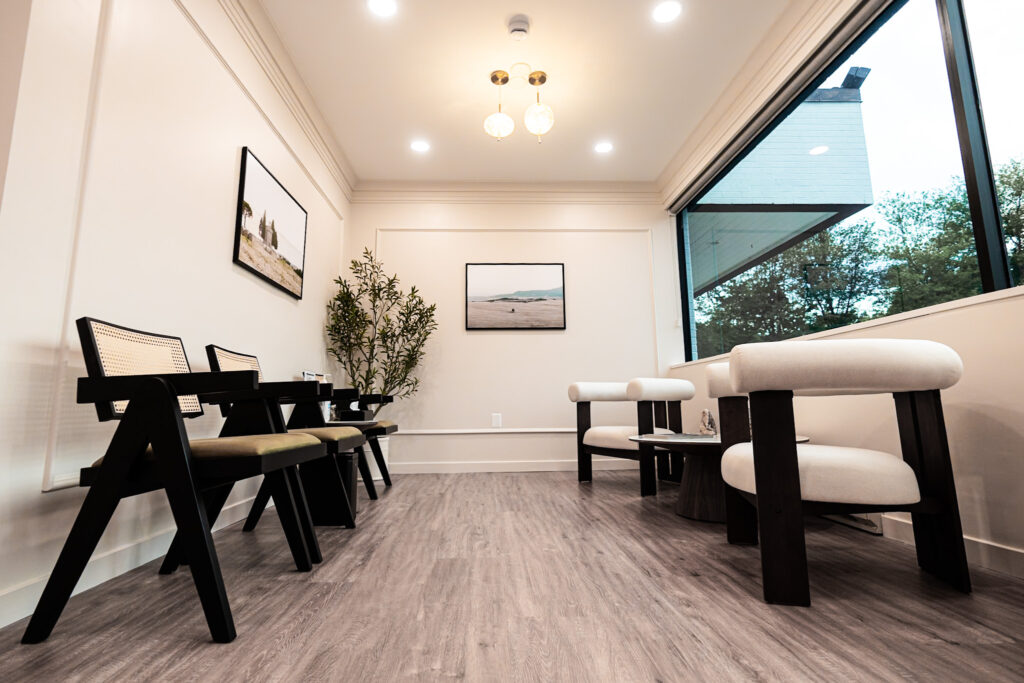 Comforting and welcoming patient lounge at Kallos Dental in Montvale, NJ.